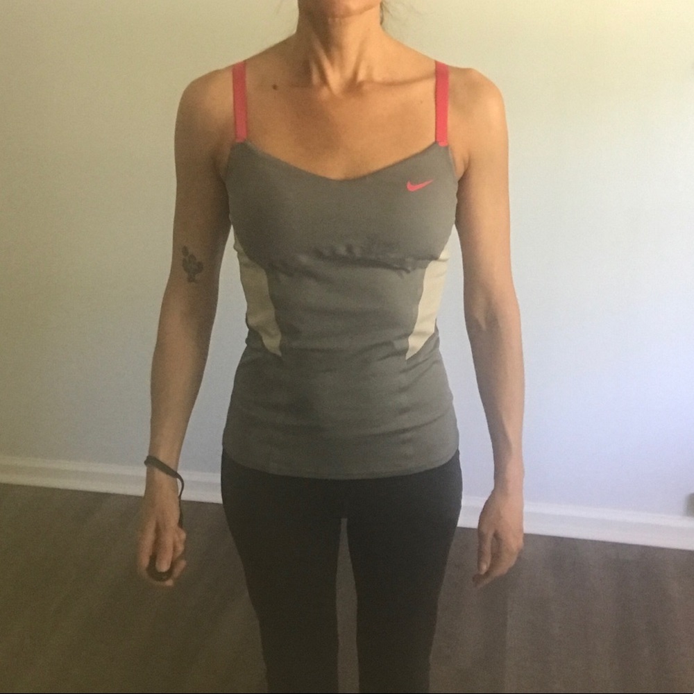 Nike Dri-Fit tank w/bra built in, grey/pnk, sz sm,